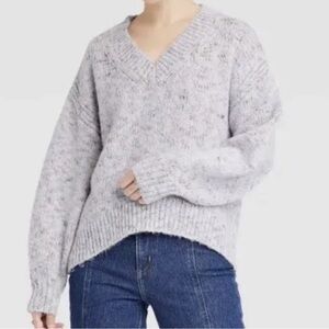 Universal Thread V-Neck Sweater, Women's XS, Gray/Blue Speckled Knit